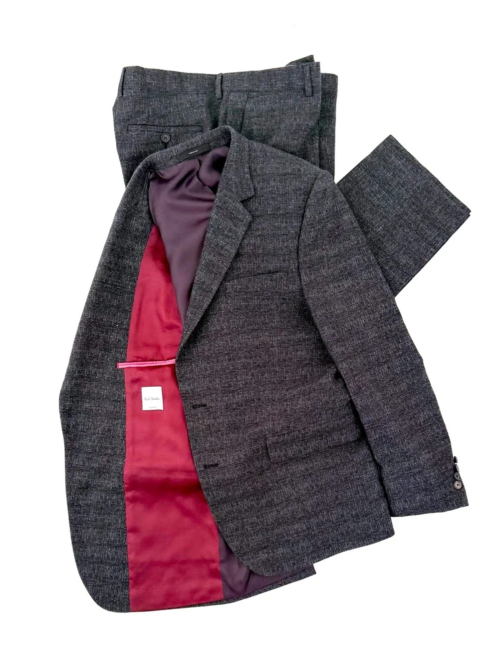 Paul Smith Soho Fit Textured Wool Suit Charcoal Dark Gray Textured Men's 42R